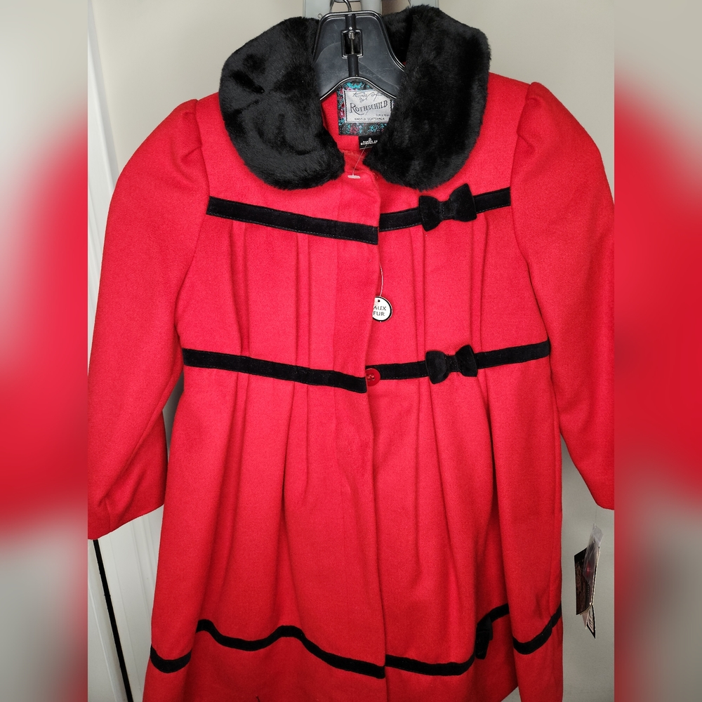 NWT Vintage Rothschild Winter Dress Coat 5 Girls Scarlet Red Washable Faux Fur